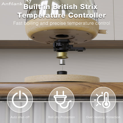 Stainless Steel Electric Kettle | 1500W Silver Wood Grain Design, Fast Boil, Anti-Dry Burning,