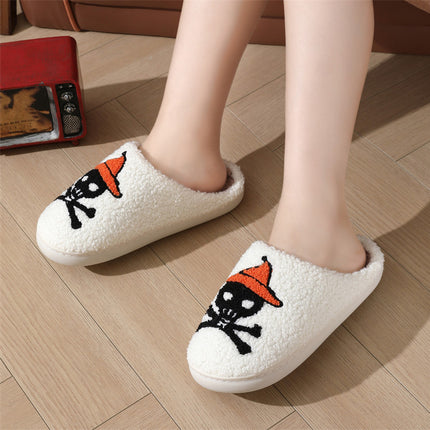 Halloween Skull Rose Slippers Winter Warm Indoor Floor Bedroom Home Slipper For Women