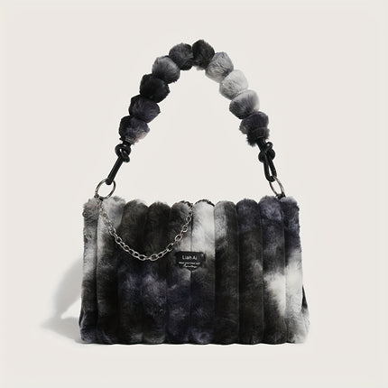 Detachable and Adjustable Strap, Tie-Dye Plush Feel, for Women, Zippered Large Bag