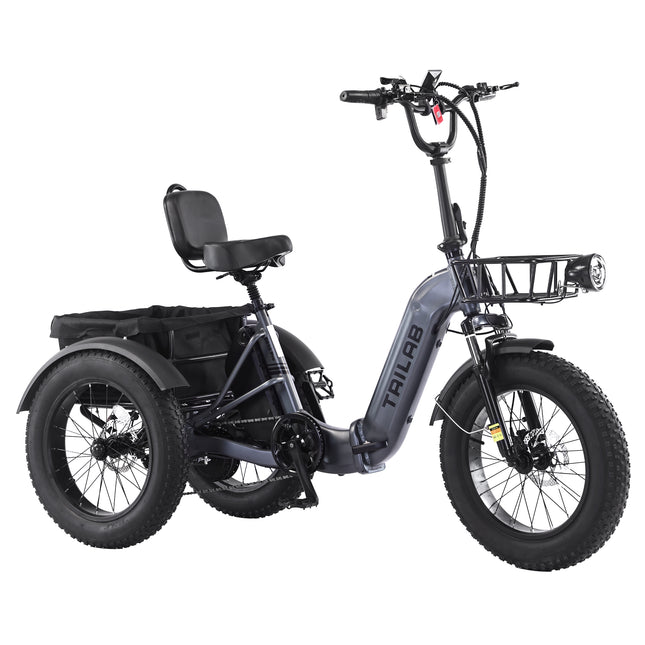 Electric Tricycle for Adults, 500W48V Folding Electric Trike, 20'x4.0'Fat Tire 3 Wheel Ebike ,Step-Thru Aluminum Frame with Push-Button Reverse, Large Basket for Women Men