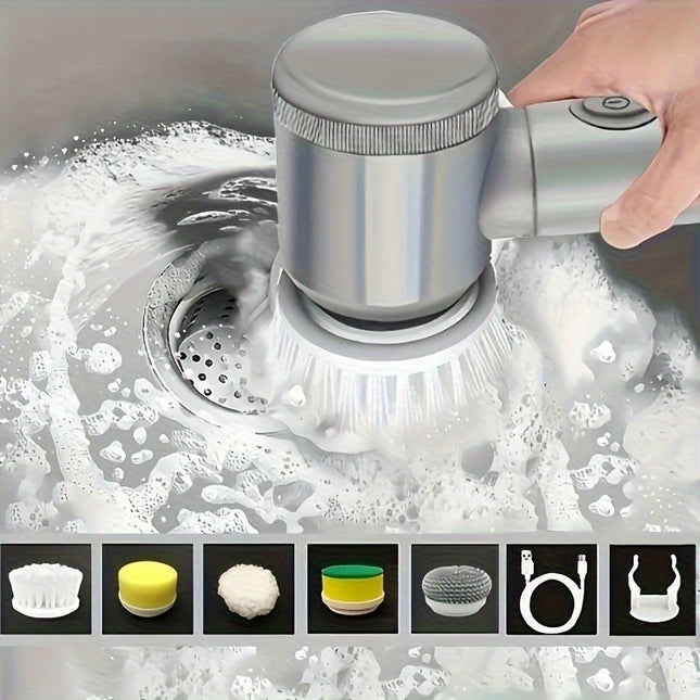 5 PCS Brush Heads Included, All-in-One Electric Spin Scrubber