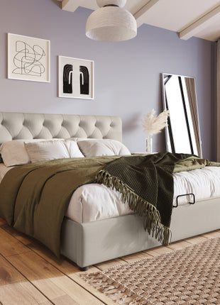 Double Bed With Adjustable Headboard In Linen