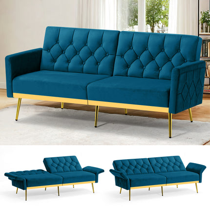 Sofa Bed With Adjustable Armrests & Backrests, Modern Recliner Sleeper Couch With Tufted Design