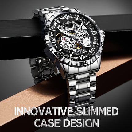 Men'S Automatic Mechanical Watch - Business Style, Hollow Dial, Round Case, Stainless Steel Strap
