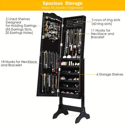 Secure Lockable Storage with Full-Length Mirror & Spacious Organizer, Standalone Design for Easy Access