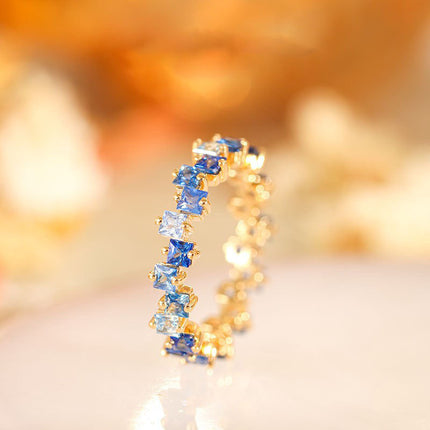 18K Gold Womens Ring Inlaid With Colorful Anti-blue Sapphires