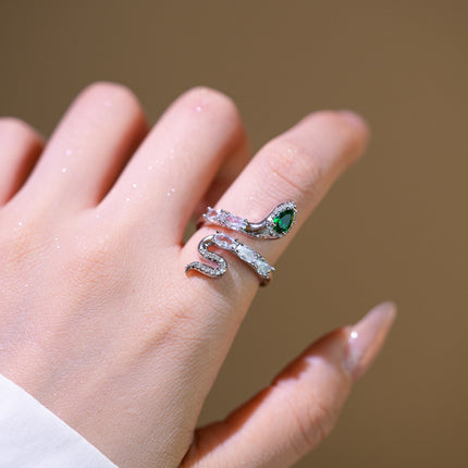 New Chinese Style Zircon Emerald Small Snake Opening Ring