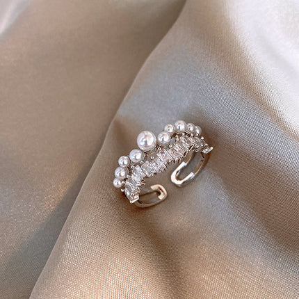 French-style Open Circle Ring With Hollowed-out Pearl Design