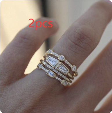 Square Zirconium Four-piece Diamond Ring