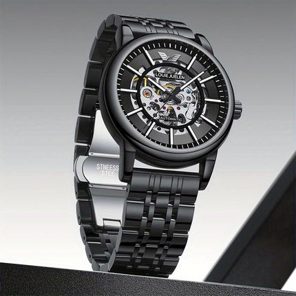 Men'S Luxury Mechanical Watch with Automatic Movement - Elegant Black Dial & Stainless Steel Strap