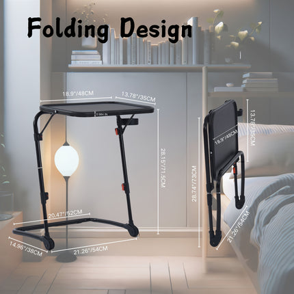 Adjustable Height Bedside Table with Tilt Function – Modern Black Folding Desk for Reading