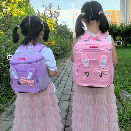 Pink Bunny Backpack with Bow Detail - Lightweight Adjustable Straps, Zipper Closure