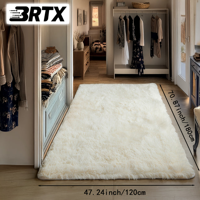 1pc, Nordic Style Solid Color High-Density Long Plush Mat, Beige Rectangular Living Room Mat,