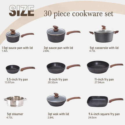 12/17/30 Pieces Induction Kitchen Cookware Set, Granite Coating Cooking Pans Set (Black, Green)