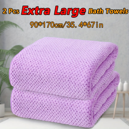 2pcs Large Size Bath Towels Set 90×170cm/35.4×67in, Pineapple Lattice Pattern Microfiber Material