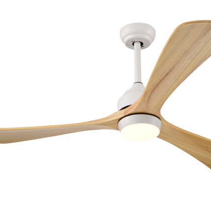 52' Solid Wood Blades Ceiling Fan with Lights Remote Control,Quiet DC Motor 3 Blade Ceiling Fans 6 Speed Levels,Reversible Ceiling Fan, for Patio Living Room, Bedroom, Office,Indoor.(White +Natural)