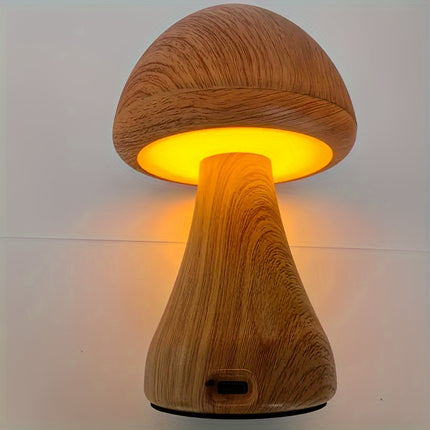 USB mushroom night light, simulated wood grain mushroom light, bottom anti slip, decorative desk lamp