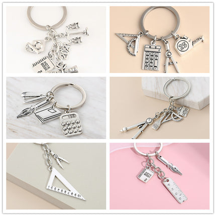 Compass Triangle Ruler Calculator Tape Measure Student Teacher Gift Keychain