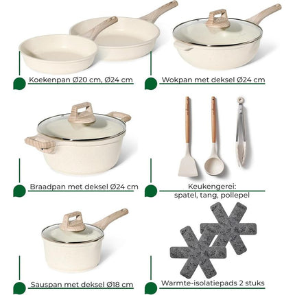 Cookware Set with Lids - All Stovetop Compatible - Non-Stick Pans - PFOA and PTFE Free