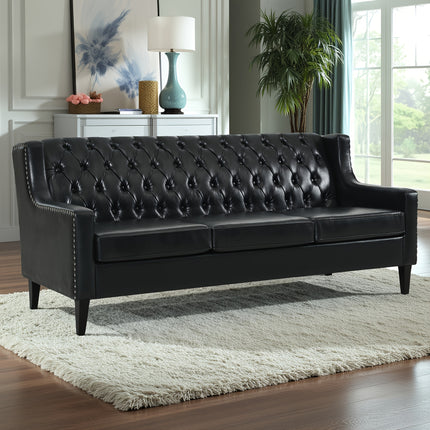 Classic American Style 3-Seater Sofa Suitable for Living Room & Office - Traditional PU Couch with Frame,