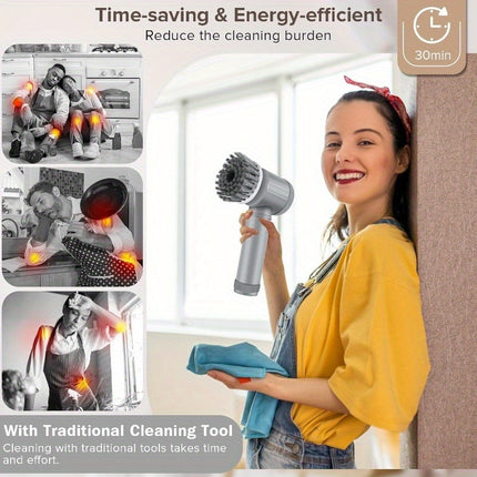 5 PCS Brush Heads Included, All-in-One Electric Spin Scrubber