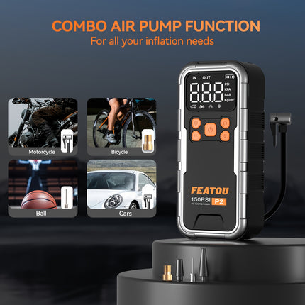 Portable Wireless Air Pump, Tire Inflator, Air Compressor 150 PSI Quick Inflation
