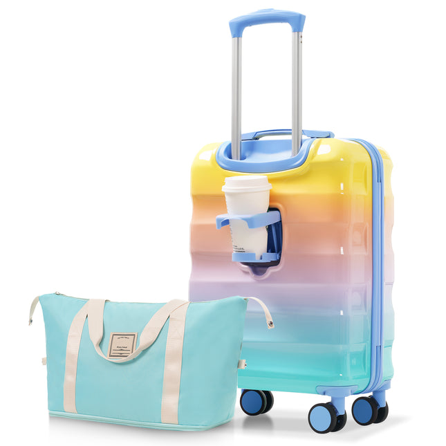 20' Carry-on Luggage with Cup Holder – Lightweight Glossy Hardshell Suitcases with Spinner Wheels, TSA Lock, Airline Approved, 2 Piece Set