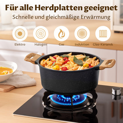 10pcs Non-Stick Granite Cookware Set with Lids - PFAS-Free, Heat-Resistant Handles, Induction Compatible,