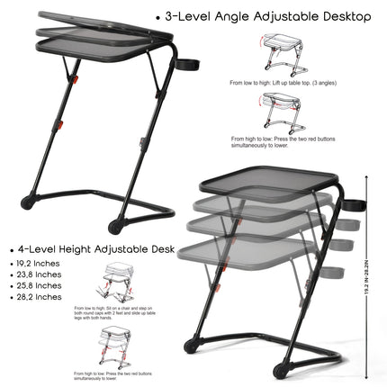 Adjustable Height Bedside Table with Tilt Function – Modern Black Folding Desk for Reading