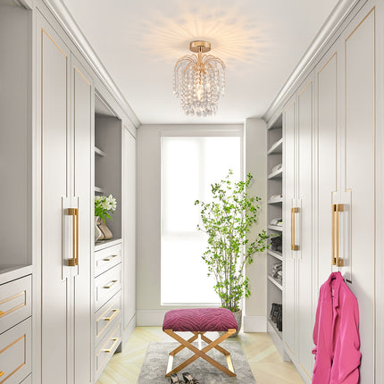 1pc Modern Semi-Flush Mount Ceiling Light Fixture - Elegant Golden Chandelier with E14 Bulb Base,