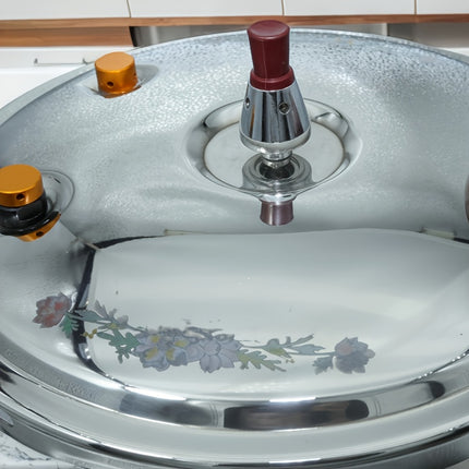 Large Capacity Stainless Steel Pressure Cooker with Red Handles - Quick-Lock, Energy-Saving