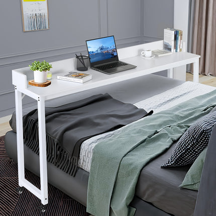 1pc Heavy Duty Classic Style Overbed Table | Queen Size Mobile Bed Desk with 360° Rotating Wheels