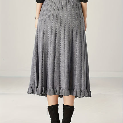 Women'S Elegant Cable Knit Skirt, Viscose, Solid Color, Autumn/Winter Fashion, Knitted (Ribbed) Fabric