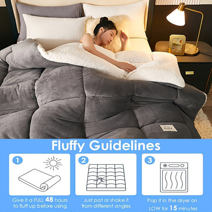 1pc Contemporary Plaid Pattern Quilted Comforter - Soft Warm Milk Velvet Fleece Blanket,