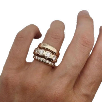 Light Luxury Antique Style Micro-inlaid Zircon Rhinestone Ring 3 Combinations High Sense