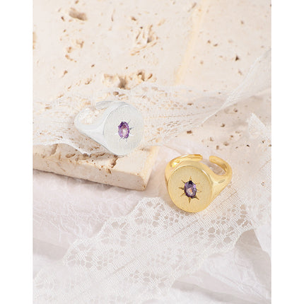 Womens Versatile Purple Zircon Brushed Ring For Every Style