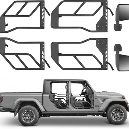 Tube Doors with Side View Mirror for 2018-2026 Jeep Wrangler JL JLU & Gladiator JT 4-Doors (Includes 4XE) 4-piece set Off Road Summer Trail Adventure
