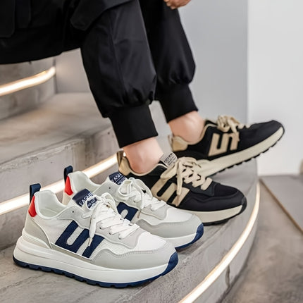 Men's Low-Top Sneakers - White/Blue/Red Accent Color Scheme, Lace-Up Closure