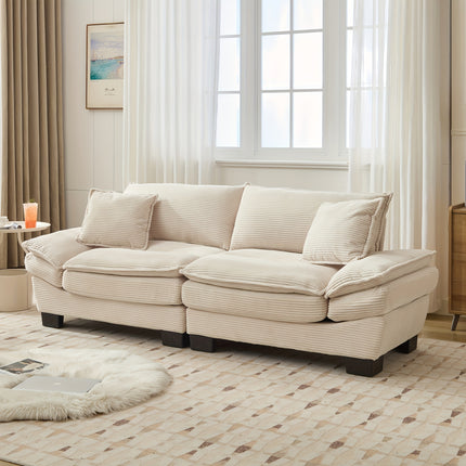 Sofa Designed for Two, Featuring Deep Seating And Corduroy Double-Layer Cushions