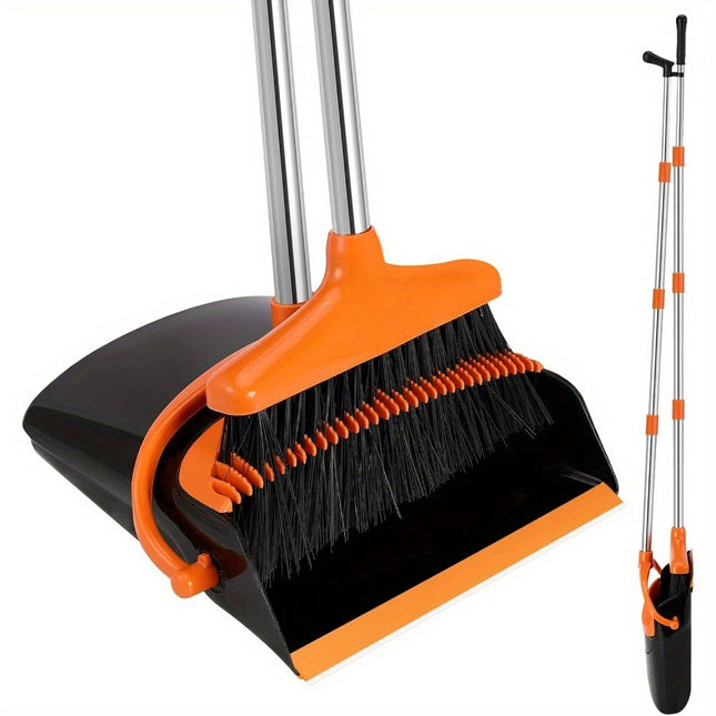 Broom and Dustpan Set with Long Handle for Home Kitchen Room Office Lobby Floor Use,