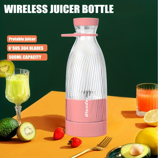 Electric Fruit Juicer Blender Juice Mixer Mini 500ML Wireless Portable Household USB Charging 6 Blade Gift Juice Cup, Personal Size Blender For Smoothies And Shakes, Home Fruit Blender For Kitchen, Home, Travel