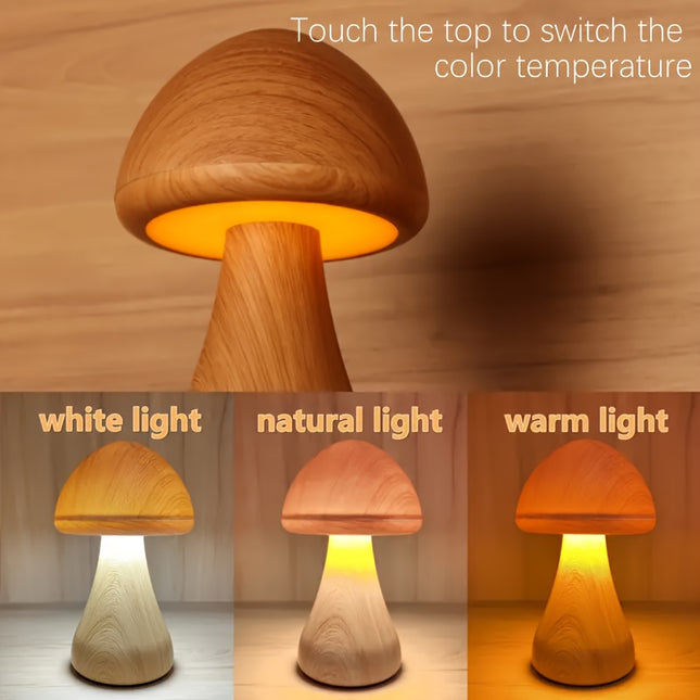 USB mushroom night light, simulated wood grain mushroom light, bottom anti slip, decorative desk lamp