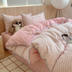 Rolled Pink Plaid / 150cm Bed Sheet