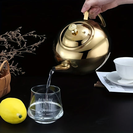 Kettle with Strainer - Golden Stainless Steel  - Suitable for Induction and Open Flame