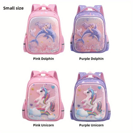 A Lightweight Backpack with a 3D Hard Shell Featuring Cartoon Mermaid And Unicorn Designs