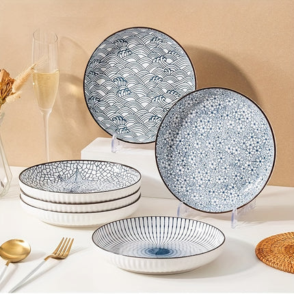 6pcs Ceramic Plate Set Japanese Creative Dishware Simple Deep Plates Pasta Dishes Sushi Platter