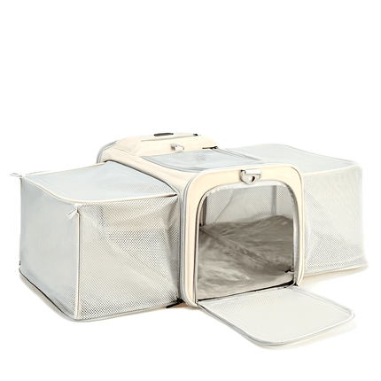 Expandable Large-Capacity Cat Carrier - Portable Linen Pet Travel Bag with Zipper Closure for Two Cats, Ideal for Outdoor Use