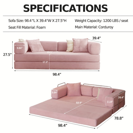 Sofa Bed | Convertible Floor Boneless Couch with Comfy Pillow, Modular Modern Corduroy Sofa
