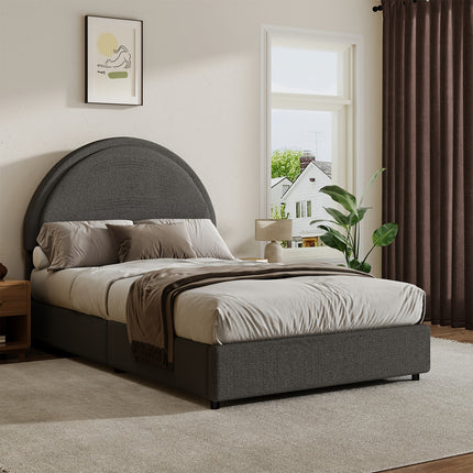 Twin/Full/Queen/King Bed Frame with Boucle Upholstered Headboard - Modern Platform Bed