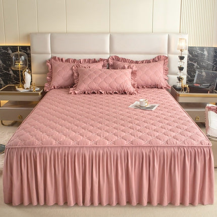 Quilted Fitted Sheet Dust Cover Bed Skirt Fitted Sheet Solid Color